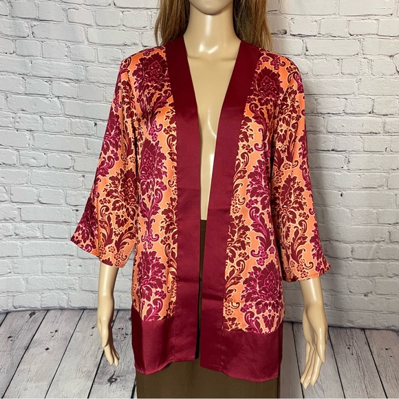 New Susan Graver Red Printed Woven Open-Front Cardigan Size S - Picture 13 of 13